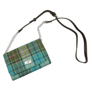 Harris Tweed Strathy Wallet Shoulder Bag - Scottish Compact Handbag - Heritage Of Scotland - Brown With Turquoise Tartan (COL122)