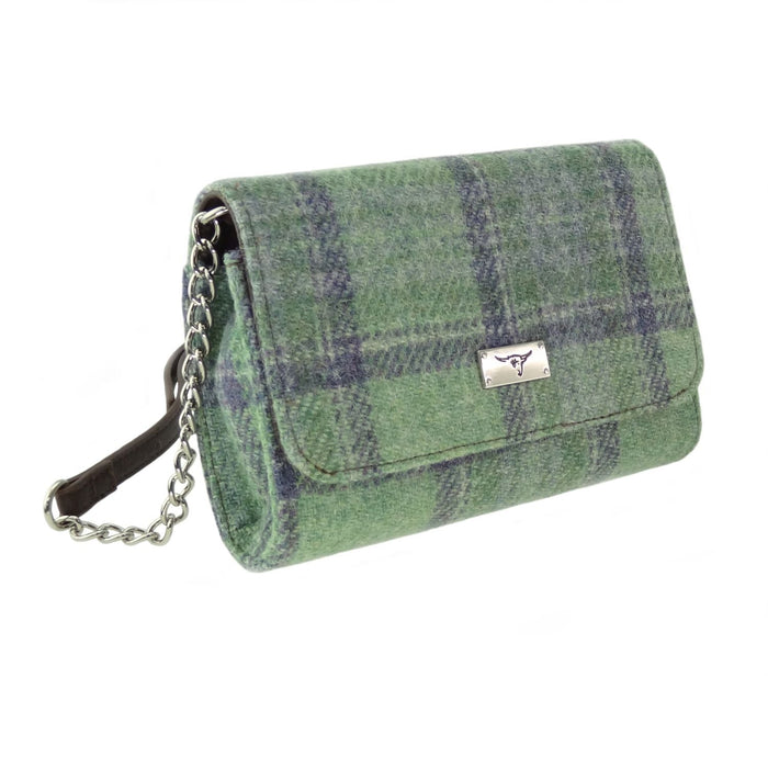 Harris Tweed Strathy Wallet Shoulder Bag - Scottish Compact Handbag - Heritage Of Scotland - Faded Green Stewart (COL139)