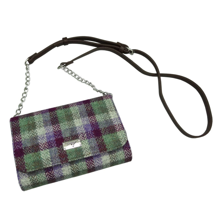 Harris Tweed Strathy Wallet Shoulder Bag - Scottish Compact Handbag - Heritage Of Scotland - Green Small Check (COL133)