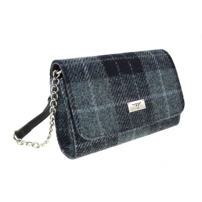 Harris Tweed Strathy Wallet Shoulder Bag - Scottish Compact Handbag - Heritage Of Scotland - Grey/Black Tartan (COL095)