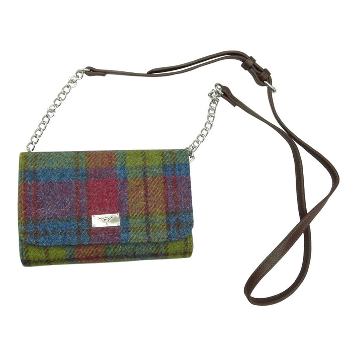 Harris Tweed Strathy Wallet Shoulder Bag - Scottish Compact Handbag - Heritage Of Scotland - Multi Colour Tartan (COL046)