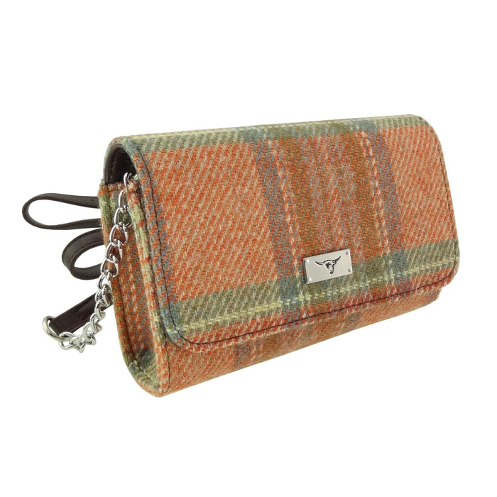 Harris Tweed Strathy Wallet Shoulder Bag - Scottish Compact Handbag - Heritage Of Scotland - Pale Orange Stewart Tartan (COL148)