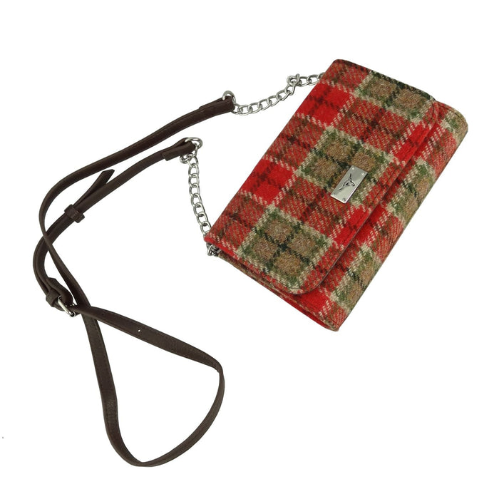 Harris Tweed Strathy Wallet Shoulder Bag - Scottish Compact Handbag - Heritage Of Scotland - Red & Green Tartan (COL141)