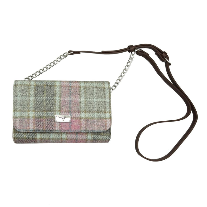 Harris Tweed Strathy Wallet Shoulder Bag - Scottish Compact Handbag - Heritage Of Scotland - Soft Pink Buchanan (COL134)