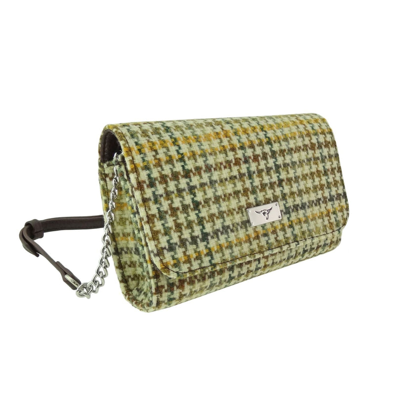 Harris Tweed Strathy Wallet Shoulder Bag - Scottish Compact Handbag - Heritage Of Scotland - Yellow, Green & Brown Dogtooth (COL149)