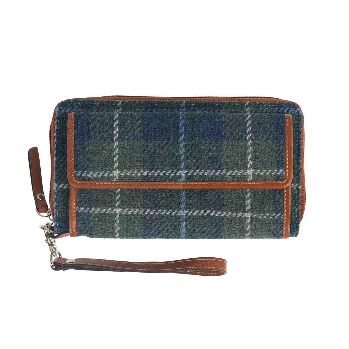 Harris Tweed Tan Trim Tartan Travel Wallet with Wrist Strap - Heritage Of Scotland -