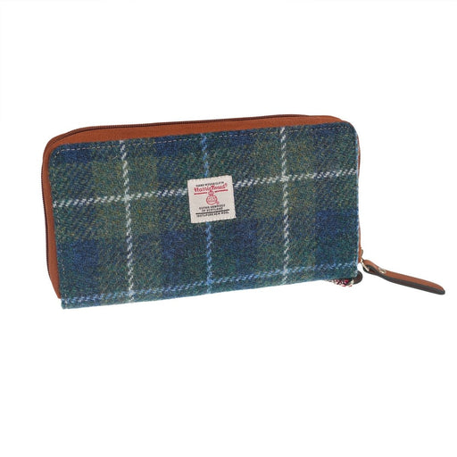 Harris Tweed Tan Trim Tartan Travel Wallet with Wrist Strap - Heritage Of Scotland -