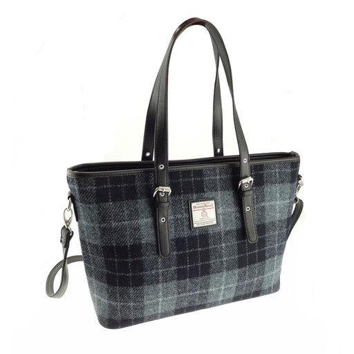 Harris Tweed Tartan Tote Bag - Spey Grey/Black Tartan - Heritage Of Scotland - GREY/BLACK TARTAN