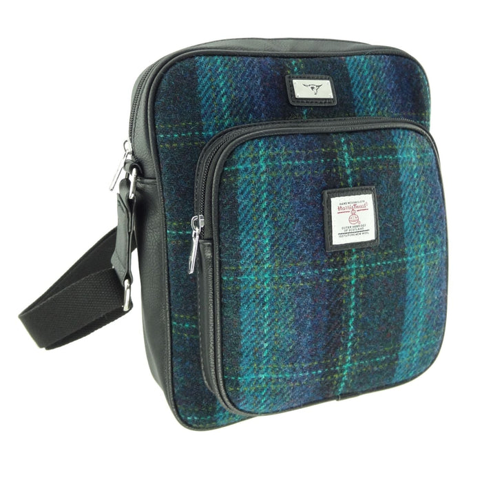 Harris Tweed Tay Travel Bag – Stylish Scottish Day Bag - Heritage Of Scotland - Blue with Turquoise Overcheck (COL119)