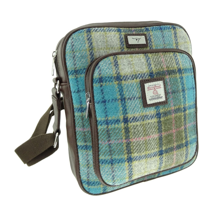 Harris Tweed Tay Travel Bag – Stylish Scottish Day Bag - Heritage Of Scotland - Turquoise Tartan (COL122)