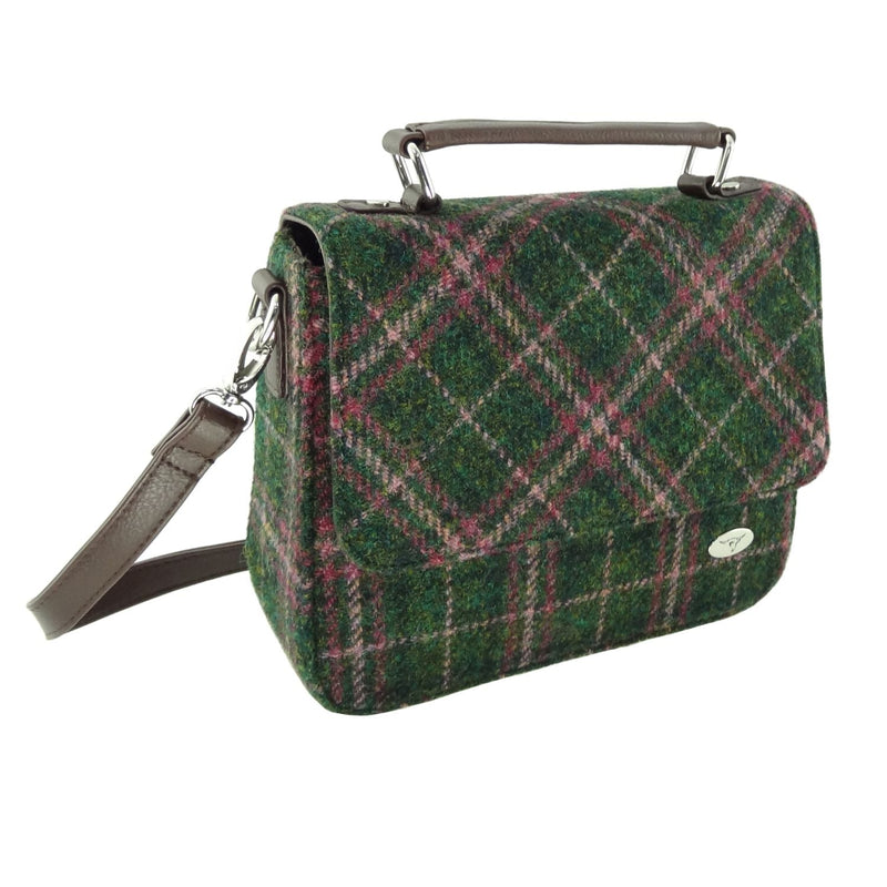 Harris Tweed Thurso Square Shoulder Bag - Stylish Tartan Everyday Bag - Heritage Of Scotland - Dark Green & Plum Check (COL107)