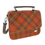 Harris Tweed Thurso Square Shoulder Bag - Stylish Tartan Everyday Bag - Heritage Of Scotland - Deep Orange Check (COL108)