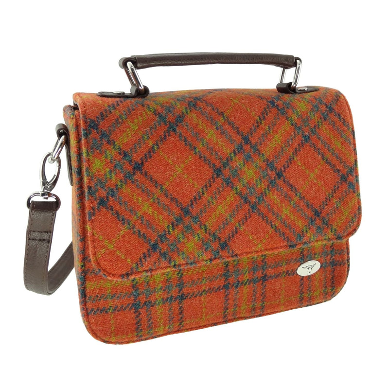 Harris Tweed Thurso Square Shoulder Bag - Stylish Tartan Everyday Bag - Heritage Of Scotland - Deep Orange Check (COL108)