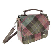 Harris Tweed Thurso Square Shoulder Bag - Stylish Tartan Everyday Bag - Heritage Of Scotland - Green & Rose Pink Tartan (COL137)