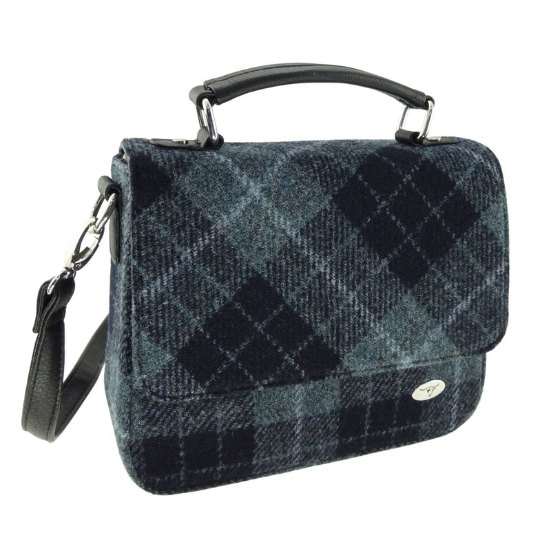 Harris Tweed Thurso Square Shoulder Bag - Stylish Tartan Everyday Bag - Heritage Of Scotland - Grey & Black Tartan (COL095)