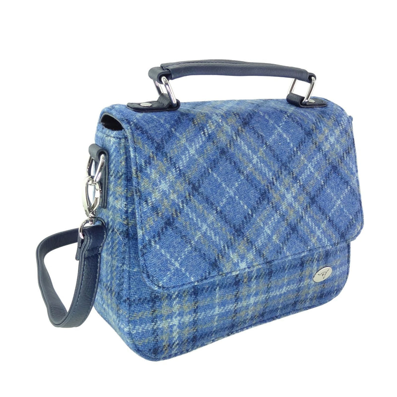 Harris Tweed Thurso Square Shoulder Bag - Stylish Tartan Everyday Bag - Heritage Of Scotland - Light Blue Check (COL129)