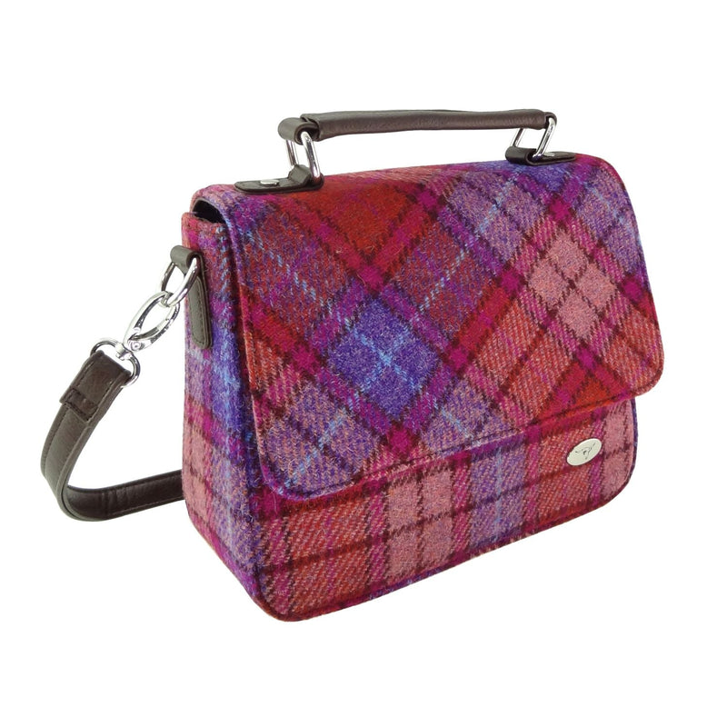 Harris Tweed Thurso Square Shoulder Bag - Stylish Tartan Everyday Bag - Heritage Of Scotland - Orange with Purple Tartan (COL142)