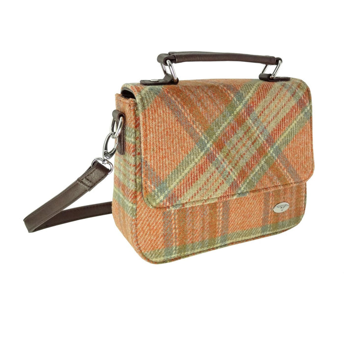 Harris Tweed Thurso Square Shoulder Bag - Stylish Tartan Everyday Bag - Heritage Of Scotland - Pale Orange Stewart Tartan (COL148)