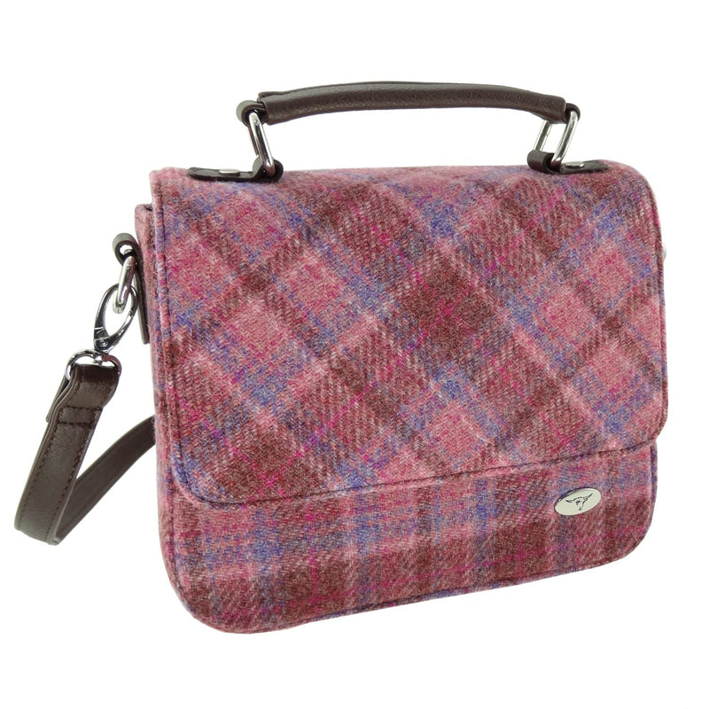 Harris Tweed Thurso Square Shoulder Bag - Stylish Tartan Everyday Bag - Heritage Of Scotland - Pink Check (COL103)