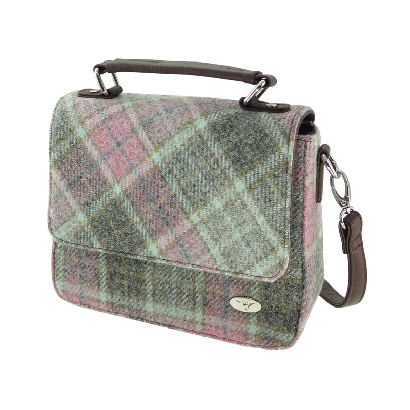 Harris Tweed Thurso Square Shoulder Bag - Stylish Tartan Everyday Bag - Heritage Of Scotland - Soft Pink Buchanan (COL134)