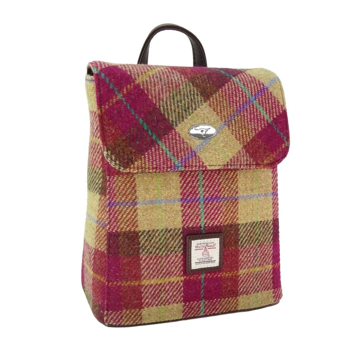 Harris Tweed Tummel Mini Backpack - Small Backpack with Phone Pocket - Burgundy & Sand Tartan (COL159) - Heritage Of Scotland -
