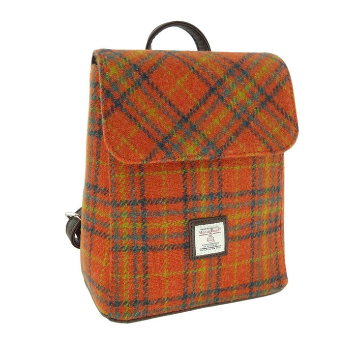 Harris Tweed Tummel Mini Backpack - Small Backpack with Phone Pocket - Heritage Of Scotland - Deep Orange Check (COL108)