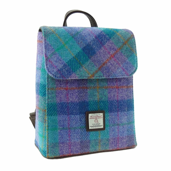 Harris Tweed Tummel Mini Backpack - Small Backpack with Phone Pocket - Heritage Of Scotland - Green & Purple Tartan (COL079)