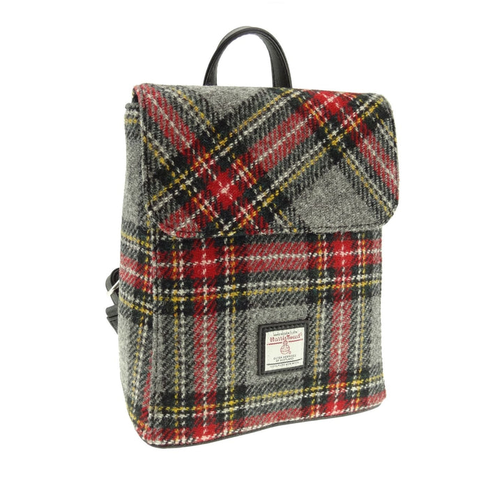 Harris Tweed Tummel Mini Backpack - Small Backpack with Phone Pocket - Heritage Of Scotland - Grey & Red Tartan (COL096)