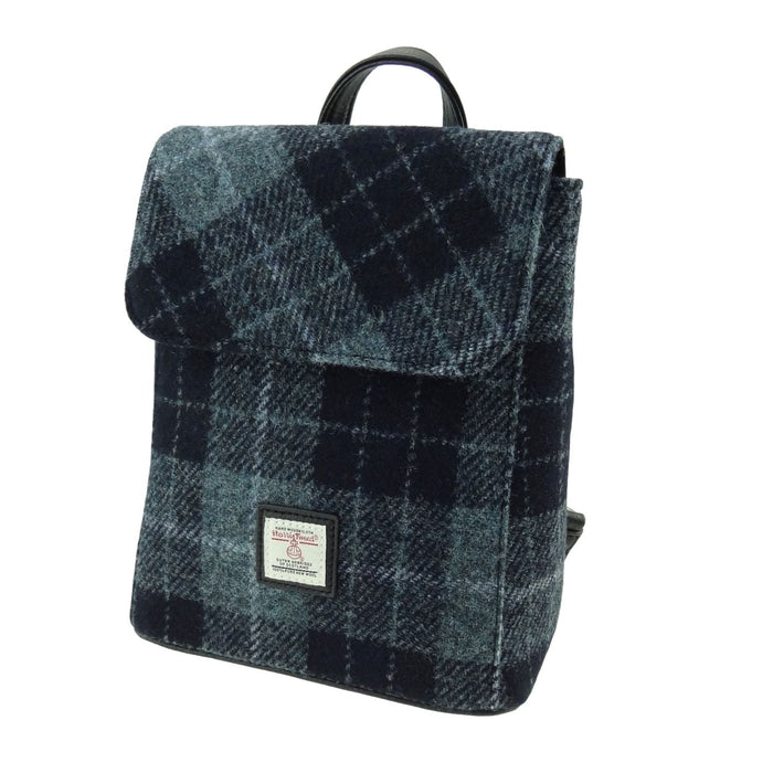 Harris Tweed Tummel Mini Backpack - Small Backpack with Phone Pocket - Heritage Of Scotland - Grey with Black Tartan (COL095)