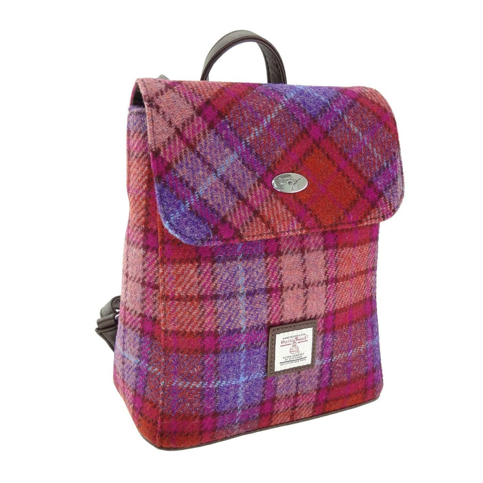 Harris Tweed Tummel Mini Backpack - Small Backpack with Phone Pocket - Heritage Of Scotland - Orange/Purple Tartan (COL142)