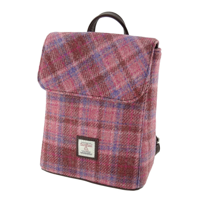 Harris Tweed Tummel Mini Backpack - Small Backpack with Phone Pocket - Heritage Of Scotland - Pink Check (COL103)