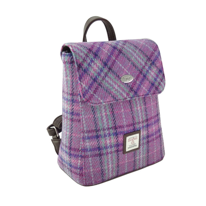 Harris Tweed Tummel Mini Backpack - Small Backpack with Phone Pocket - Heritage Of Scotland - Purple & Mint Check (COL146)