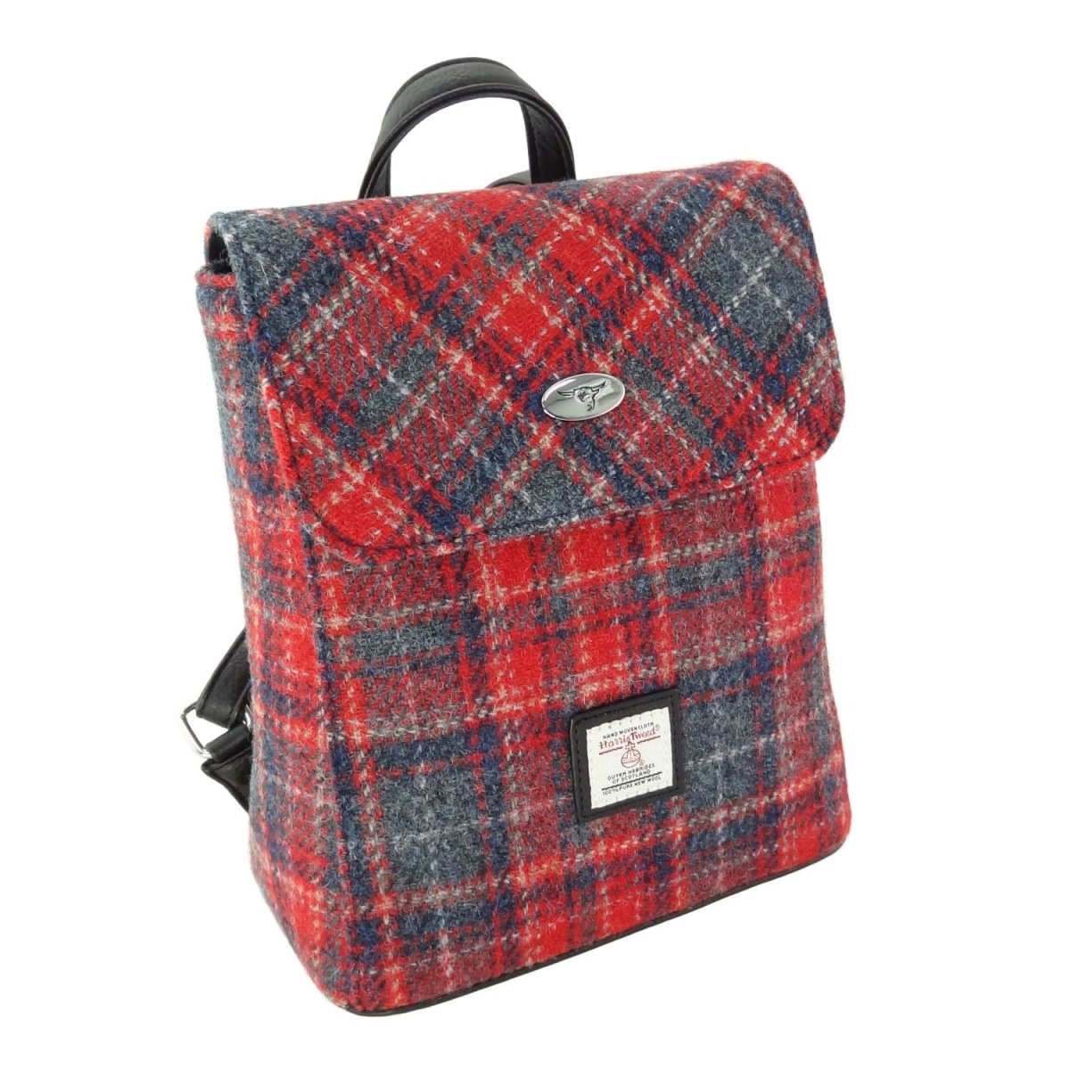 Harris Tweed Tummel Mini Backpack - Small Backpack with Phone Pocket - Red & Grey Tartan (COL158) - Heritage Of Scotland -