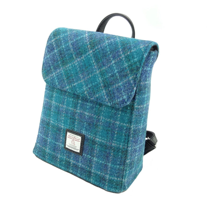 Harris Tweed Tummel Mini Backpack - Small Backpack with Phone Pocket - Heritage Of Scotland - Sea Blue Check (COL092)