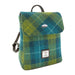 Harris Tweed Tummel Mini Backpack - Small Backpack with Phone Pocket - Heritage Of Scotland - Sea Blue with Green Tartan (COL114)