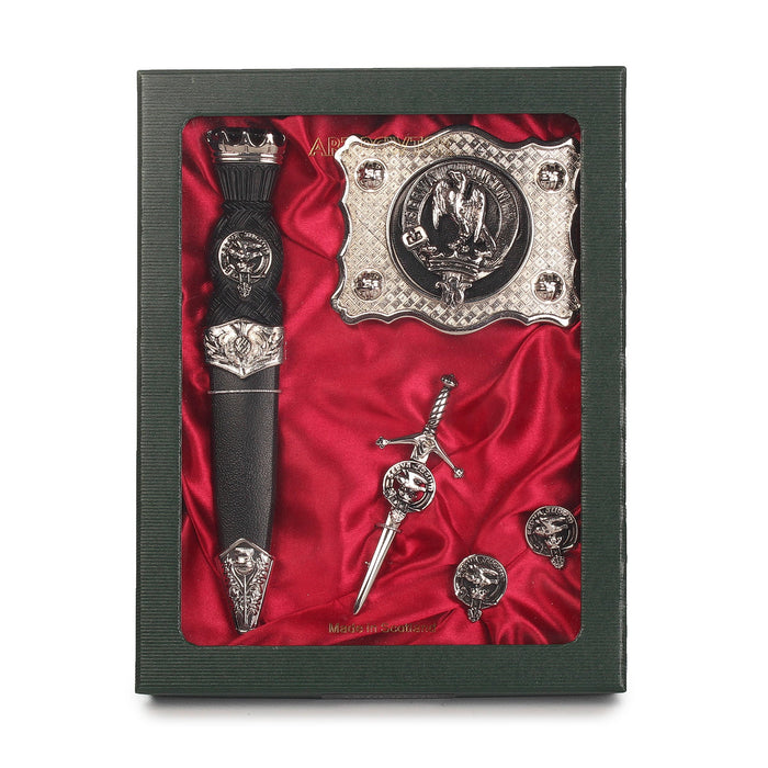 Hay Clan Badge, Kilt Pin, Lapel Pin, Cufflinks, Keyring/Key Fob & Gift Set — Fine Pewter by Art Pewter — Made in Scotland (Shiny Finish) - Heritage Of Scotland - Gift Set