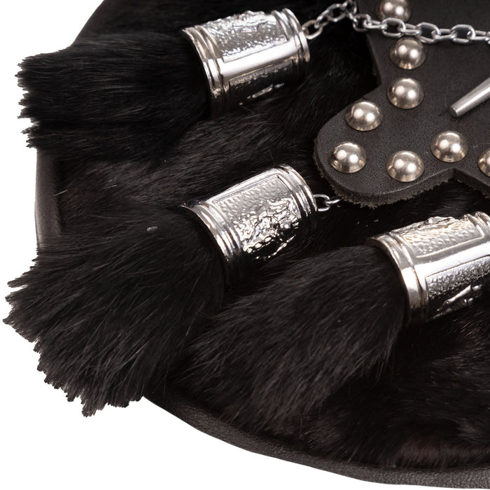 H/D Studded Pin & Chain Sporran Rabbit Fur (Black) - Heritage Of Scotland - RABBIT FUR (BLACK)