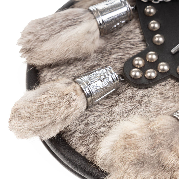 H/D Studded Pin & Chain Sporran Rabbit Fur (Grey) - Heritage Of Scotland - RABBIT FUR (GREY)