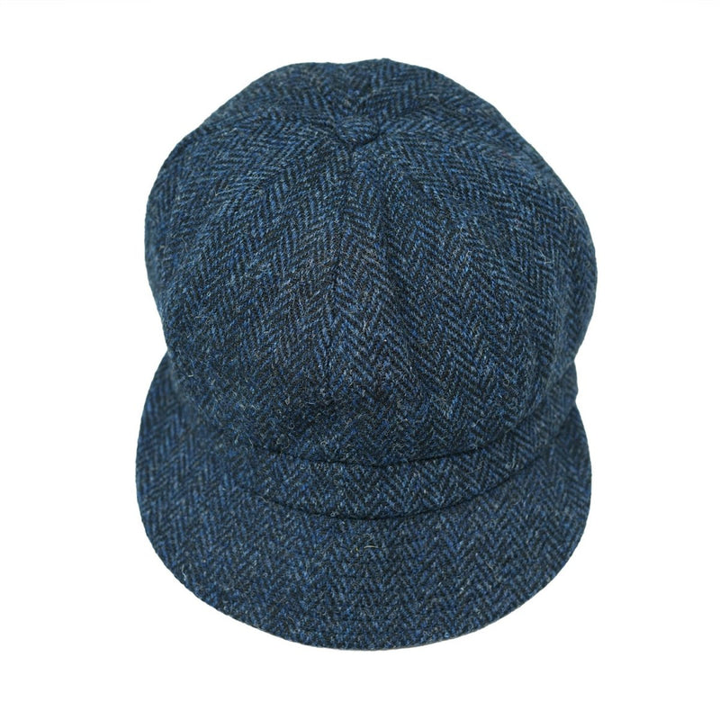 HEDDLE & REED Harris Tweed Baker Blue Herringbone Unisex Wool Cap - Heritage Of Scotland -