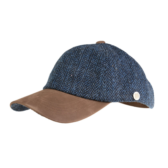 Heddle & Reed Harris Tweed Baseball Cap Blue Herringbone - Heritage Of Scotland - BLUE HERRINGBONE