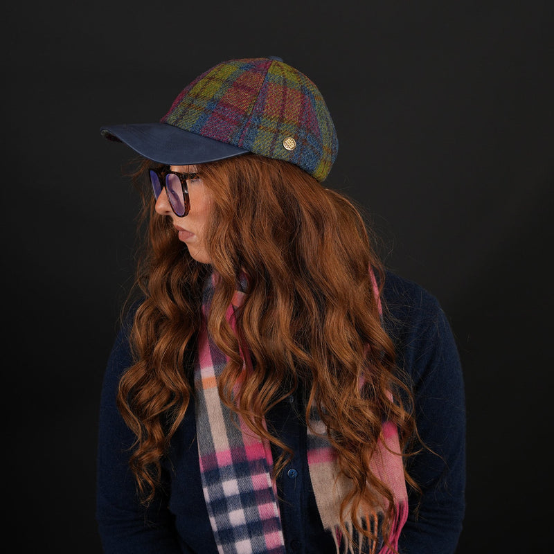 HEDDLE & REED HARRIS TWEED LDS BASEBALL CAP - Heritage Of Scotland - PINK CHECK