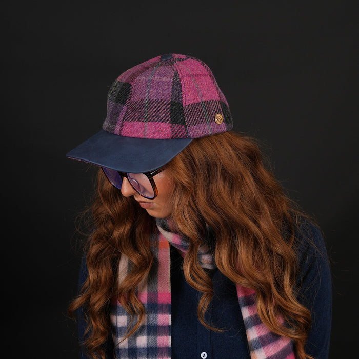 HEDDLE & REED HARRIS TWEED LDS BASEBALL CAP - Heritage Of Scotland - PURPLE CHECK TRT110