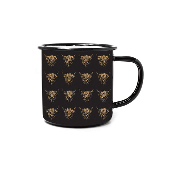 Heilan Coo Enamel Mug - Heritage Of Scotland - MULTI BLACK & GOLD