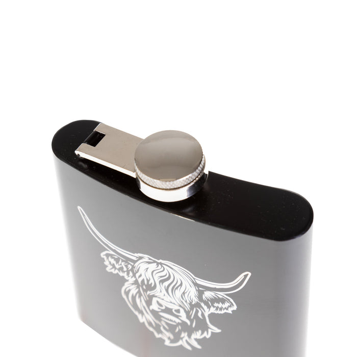 Heilan Coo Laser Print Hip Flask - Heritage Of Scotland - BLACK/GOLD