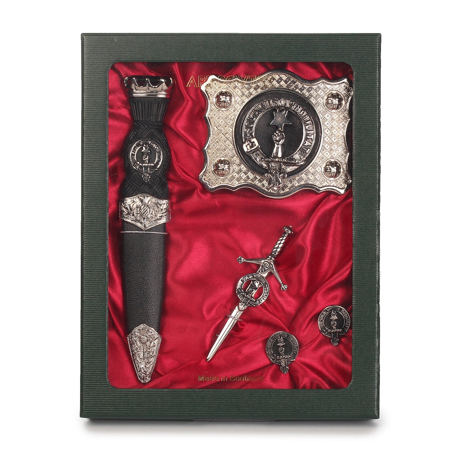 Henderson Clan Badge, Kilt Pin, Lapel Pin, Cufflinks, Keyring/Key Fob & Gift Set — Fine Pewter by Art Pewter — Made in Scotland (Shiny Finish) - Heritage Of Scotland - Gift Set