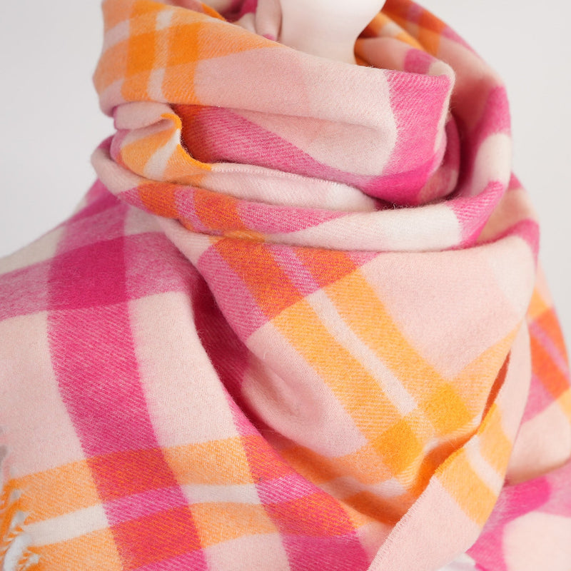 Heritage of Scotland 100% Lambswool Wide Scarf – Scotts Check Pink Mix - Heritage Of Scotland - Scotts Check Pink Mix