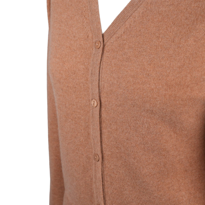 Heritage of Scotland Dunedin Cashmere V‑Neck Cardigan - Camel - 100 % Pure Cashmere - Heritage Of Scotland - XS