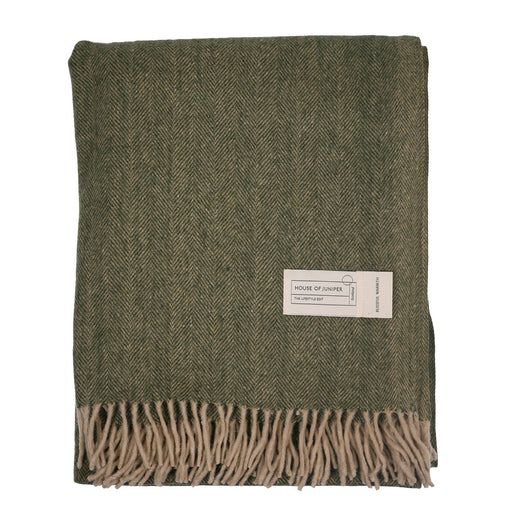 Herringbone Blanket 70% Recycled Wool - Heritage Of Scotland - OLIVE