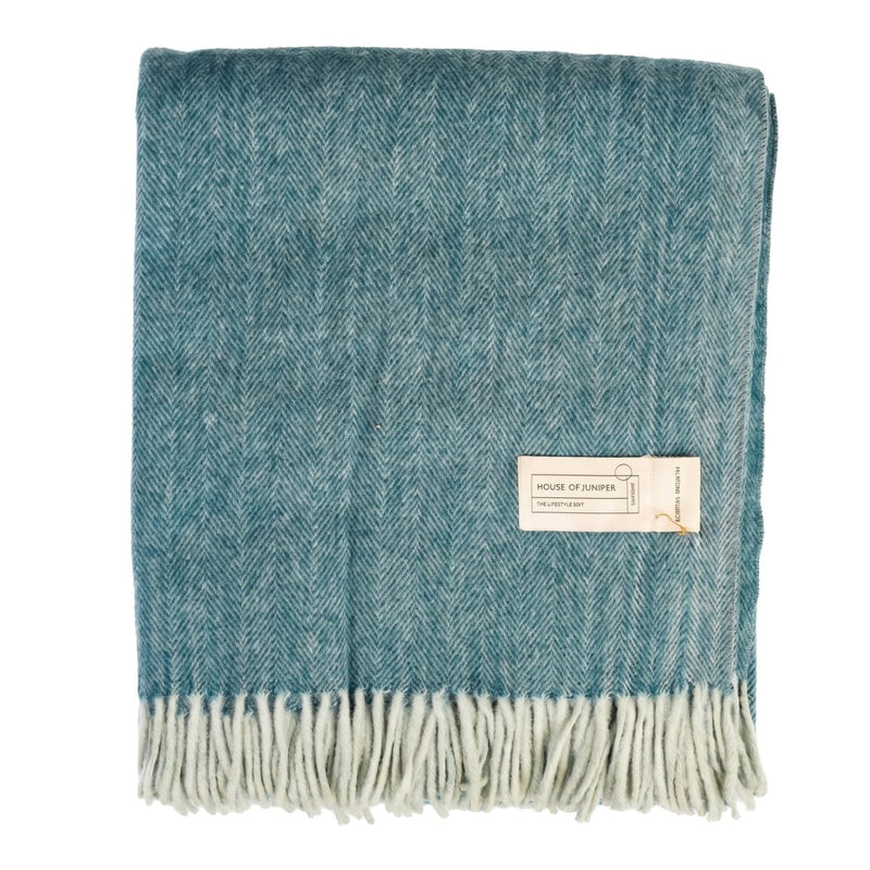 Herringbone Blanket – Pastel Throw with Fringes - TURQUOISE - Heritage Of Scotland -
