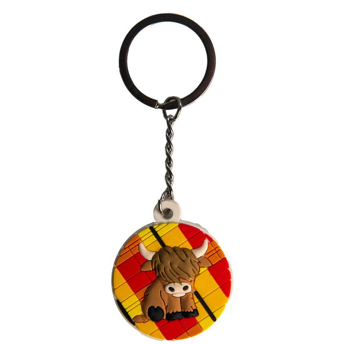 Highland Cow Rubber Keyring – Scottish Coo Souvenir Keychain with Tartan Design - Heritage Of Scotland - 